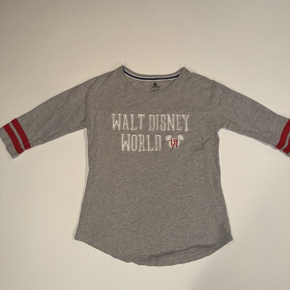 Walt DISNEY World PARKS 1971 Collegiate 3/4 Sleeve Jersey Womens S TOP Shirt